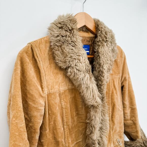 Burberry Jacket Brown Quilted Winter Shearling Coat Ladies Tan Vintage Corduroy - Picture 5 of 14